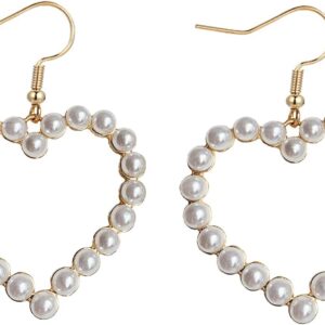 Pearl Heart Earrings For Women Pearl Heart Dangle Earrings For Women Heart Shaped Earrings Lover Earrings Tiny Pearl Earrings Pearl Jewelry For Women Birthday Holiday Gifts (Gold) Online - Best Prices