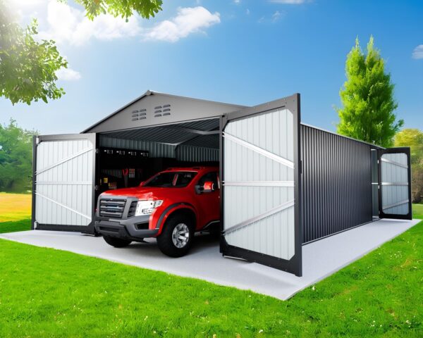 10x20 FT Upgrade Outdoor Storage Shed, Metal Garage Shed with 2 Lockable Doors, Large Metal Building with 4 Air Vents, Galvanized Steel Prefab Garage Sheds for Car, Truck, Bike, Tool, Black