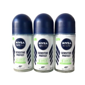 (Pack of 3 Bottles) Nivea SENSITIVE PROTECT Men's Roll On Anti-perspirant Deodorant (Pack of 3 Bottles, 1.7oz / 50ml Glass Bottle)