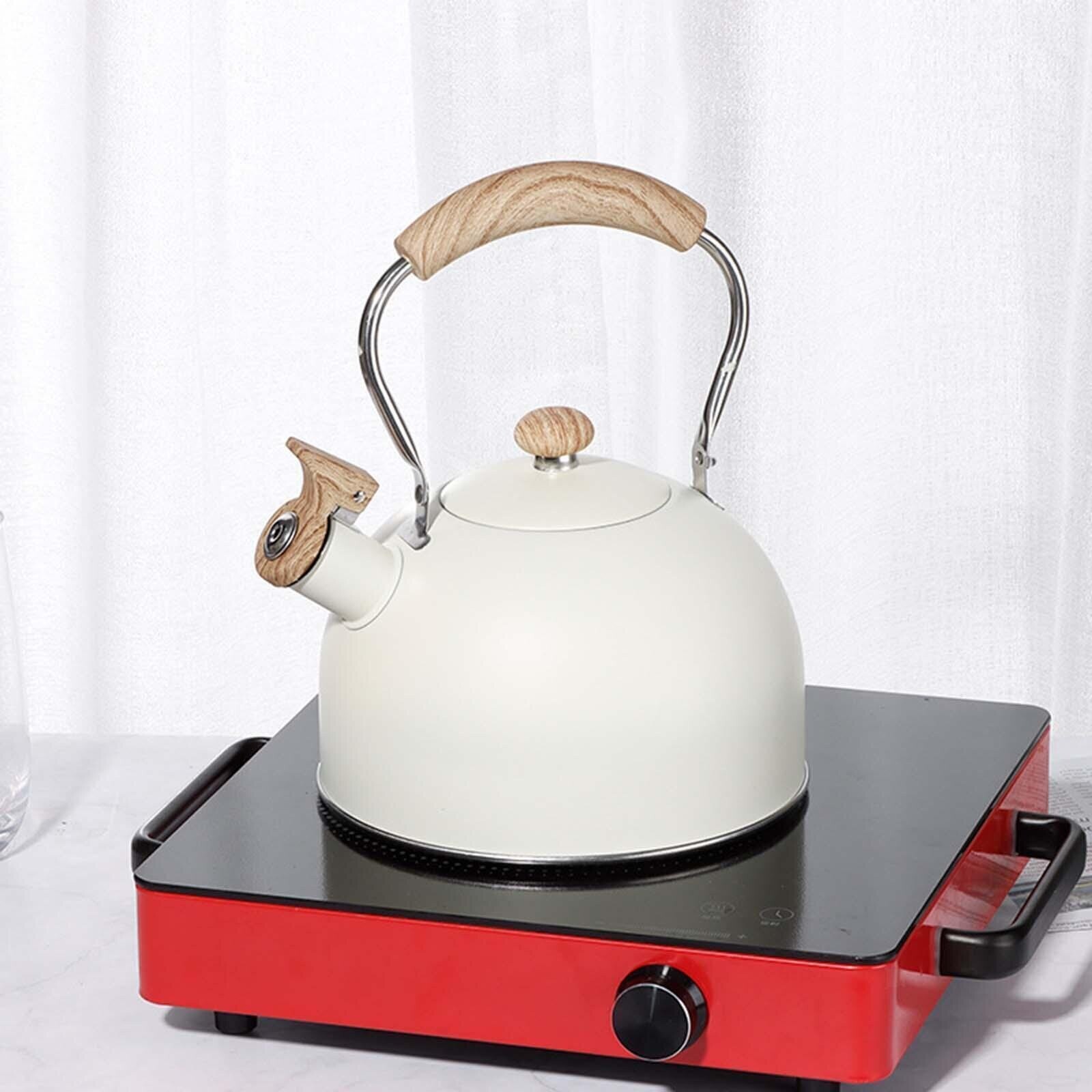 2.5L Stovetop Whistling Tea Kettle - Induction Cooktops Wood Handle