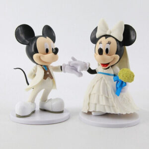 2pcs Disney Mickey & Minnie White Wedding Dress Cake Topper Fan Gift