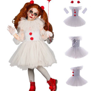 Ages 5-6 Pennywise Costume Kids Girls IT Cosplay Tutu Dress w/ Gloves
