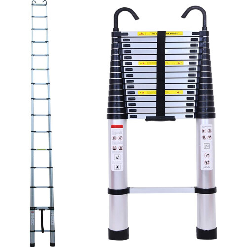 6.2m Telescopic Folding Extension Ladder - Detachable Hooks, 150kg Max