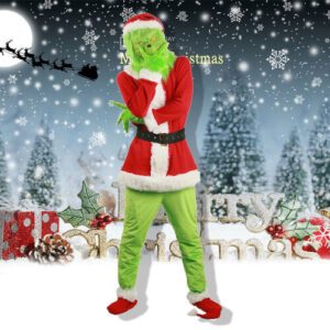 Adult M Grinch Costume - Scary Green Hair Santa Cosplay for Halloween