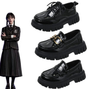 Baby Black Girls Shoes | Wednesday Addams Cosplay w/ Shoelace Buckle