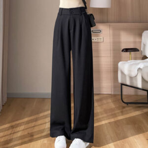 Winter Woolen Pants for Women Thick Warm Wide-Leg High-Waisted Office