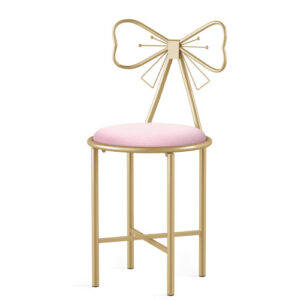 Bow Knot Vanity Chair - Makeup Metal Stool w/ Backrest for Bedroom Girl