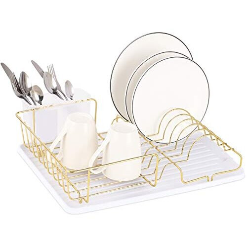 Buruis Gold Dish Drying Rack ¨C Stainless Steel with Utensil Holder