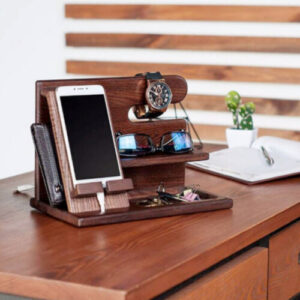 Wooden Bedside Organizer Stand - Gifts & Gadgets for Men, Nightstand