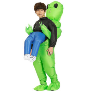 Kid Green Alien Carrying Human Inflatable Blow-Up Cosplay for Party