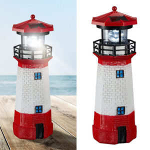 LED Solar Lighthouse Rotating Sensor Beacon Garden Outdoor Lamp Statue