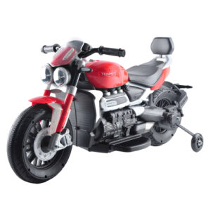 Red Triumph Rocket 3GT 12V Electric Ride-On Motorcycle w/ Stabilizers