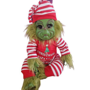 Striped Reborn Baby Grinch Plush Doll - Latex Stuffed Toy Xmas Gift
