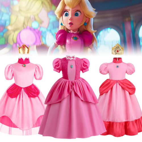 Super Mario Princess Peach Cosplay Outfit for Kids - Pink Party Dress